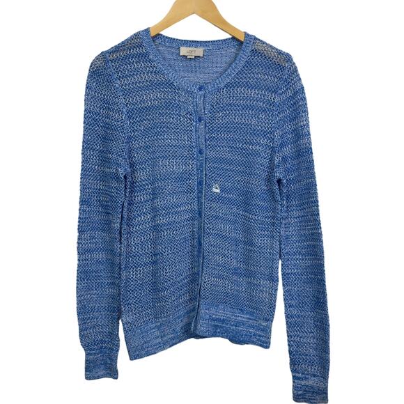 Ann Taylor LOFT Open Knit Button Up Cardigan Space Blue Sweater NWT - Picture 1 of 8